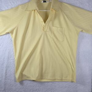 Lilly Dache Mens Textured Jacquard Stripe Raglan Sleeve Polo Shirt‎ Yellow Large